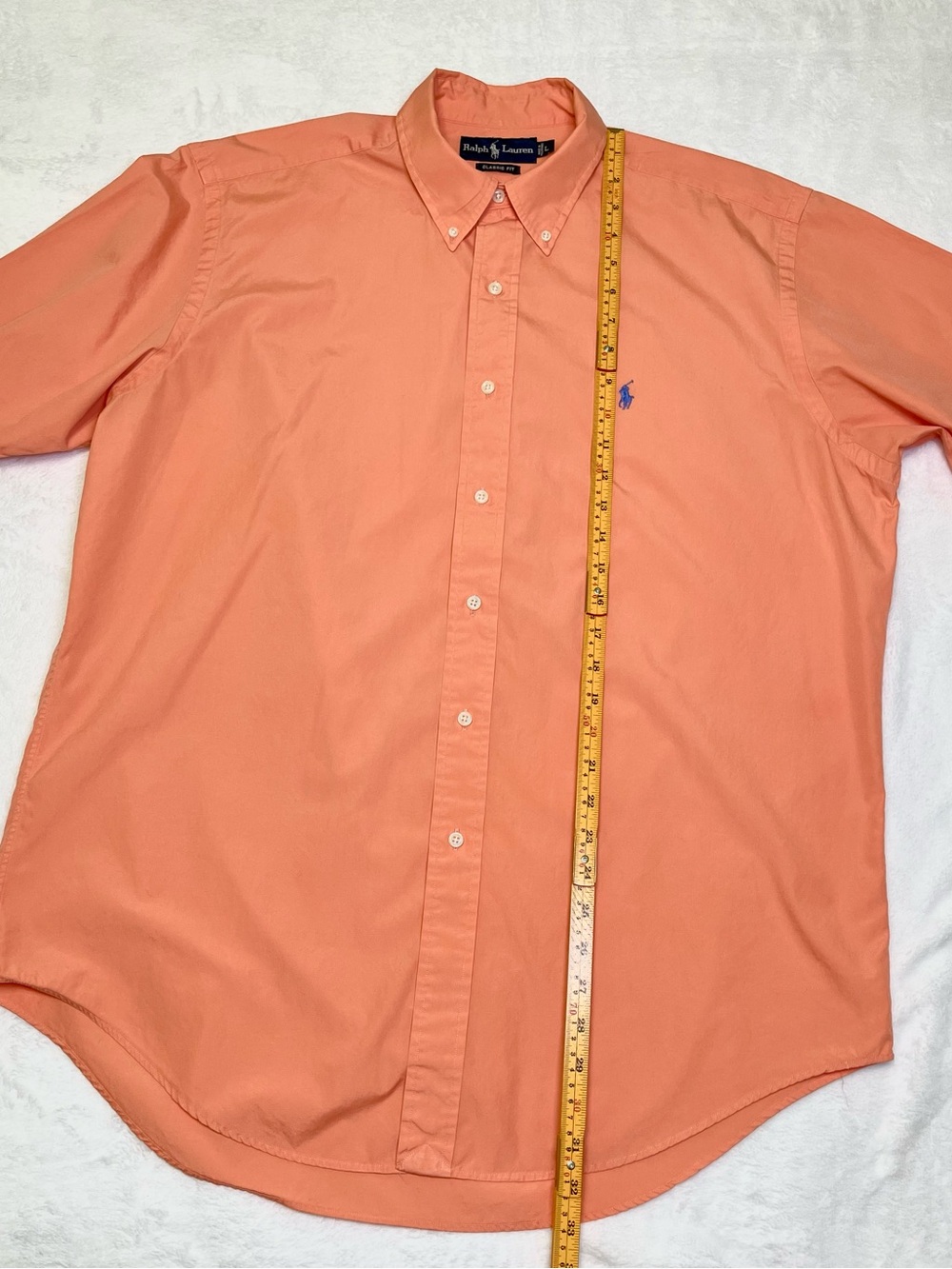 Ralph Lauren Large Classic Fit Short Sleeve Button Down Blue Pony Cantaloupe - Picture 6 of 8